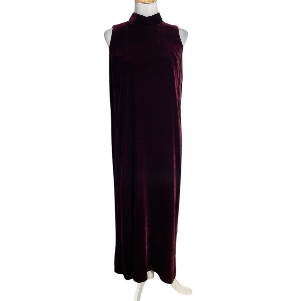 Lafayette 148 New York Burgundy Velvet Sleeveless Mock Neck Maxi Dress Size P